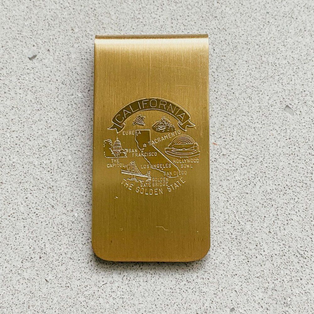 Vintage California The Golden State Gold-Tone Souvenir Money Clip, 2", Collect